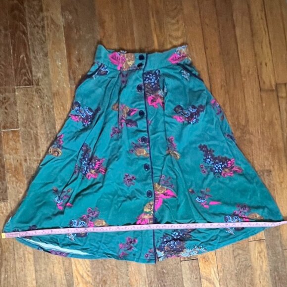 Modcloth Sold Out Teal Floral Midi Skirt w/ Pockets Sz S - Picture 7 of 7